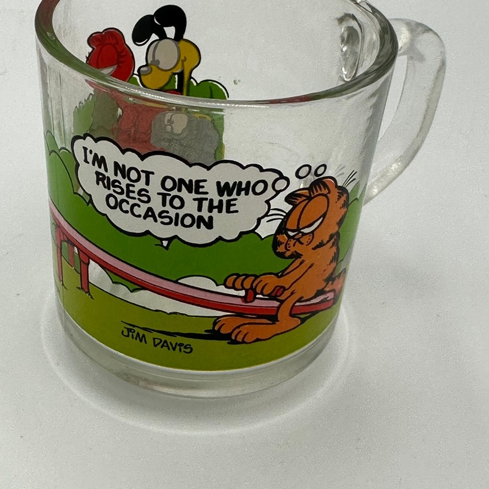 McDonalds Garfield Glass Mug Vintage 1978 Clear Seesaw Odie Arlene Collectible‎